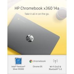 HP Chromebook x360 14a 2 合 1 笔记本电脑,Intel Pentium Silver N5000 处理器,4 GB RAM,64 GB eMMC,14 英寸高清显示屏,Chrome OS,带网络摄像头和双麦克风,